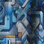 «Blue Geometric Matrix Fantasy I» - Rideau abstrait - Rideau géométrique occultant - 1 panneau-107536446
