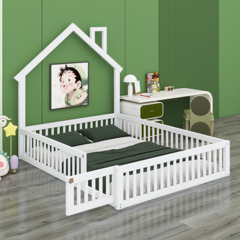 Lit plateforme avec garde-corps House, Blanc