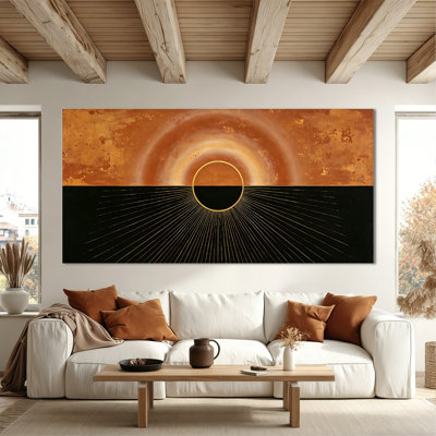 Generic Large Boho Wall Art Canvas Print, Bohemian Sun Horizon Abstract Painting, Boho Pictures Wall Decor for Bedroom, Living Room Above Sofa, Modern Warm Neutral Home Style, Wrapped Canvas with Pine Frame, 58x28 Inch