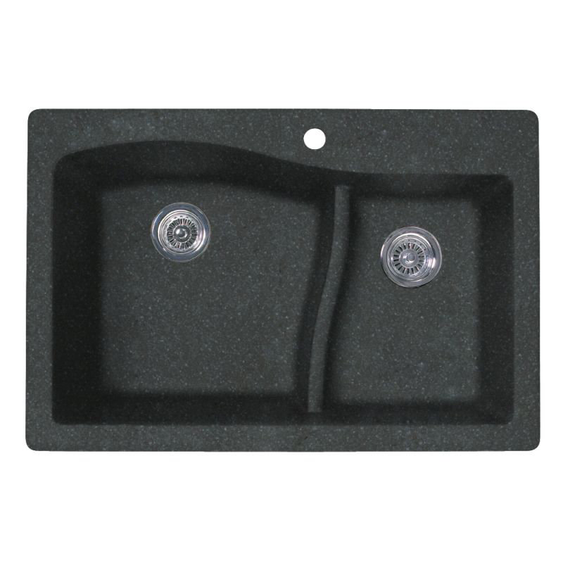 33'' L Double Bowl Granite Kitchen Sink, Nero
