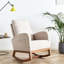 Chaise berçante confortable en lin beige et bois massif pour chambre à coucher