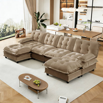 Canapé modulaire en chenille 6 pièces avec siège profond et 2 repose-pieds