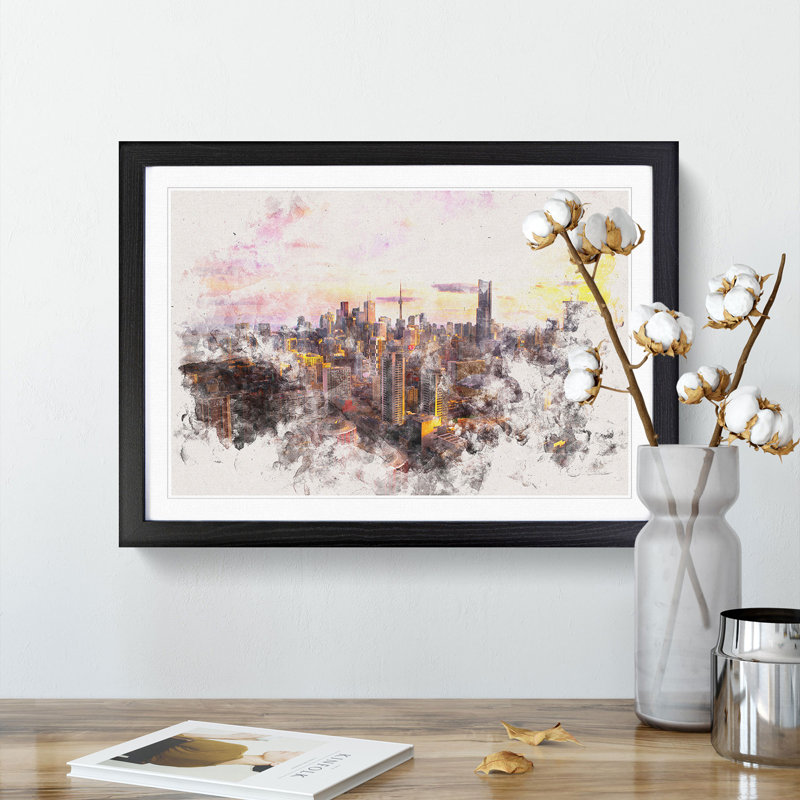 Toronto Canada Skyline - Picture Frame Painting Print, Black Framed, 24cm H x 33cm W x 2cm D