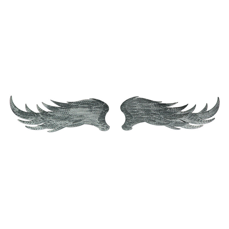 Farmhouse galvanized grey metal angel wings wall sculpture set for indoor/outdoor rustic decor — 11.75 x 0.5 x 23 in. each