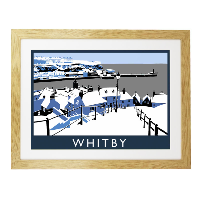 Whitby In Snow by Richard O'Neil - Print, Oak Wood Frame, 33.5 cm H x 43.5 cm W x 2.2 cm D