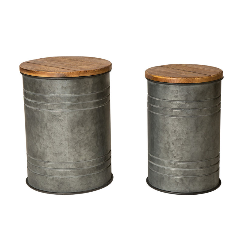 Nicky Solid Wood Top Nesting Tables, Galvanized