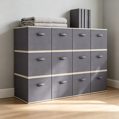 Ensemble de 12 cubes de rangement, paniers de rangement pliables en tissu avec poignées pour tablettes, bacs de rangement de placard, bacs décoratifs non tissés de 11 pouces (18L) pour l'organisation à la maison