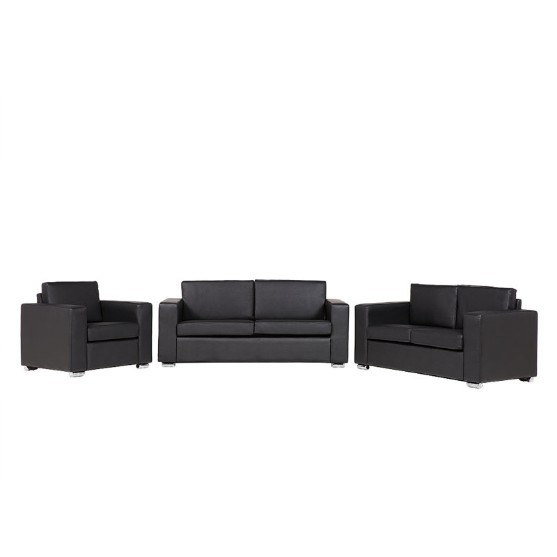 Denmark 3 - Piece Leather Living Room Set, Black