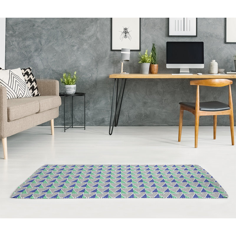 Tapis avec flèches déplacées gris/vert/bleu, Rectangle 2 pi x 3 pi
