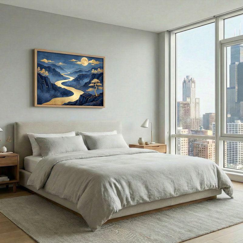 Ensemble d'un tableau sur toile « Rivière au clair de lune », 32"H x 48"W, Natural