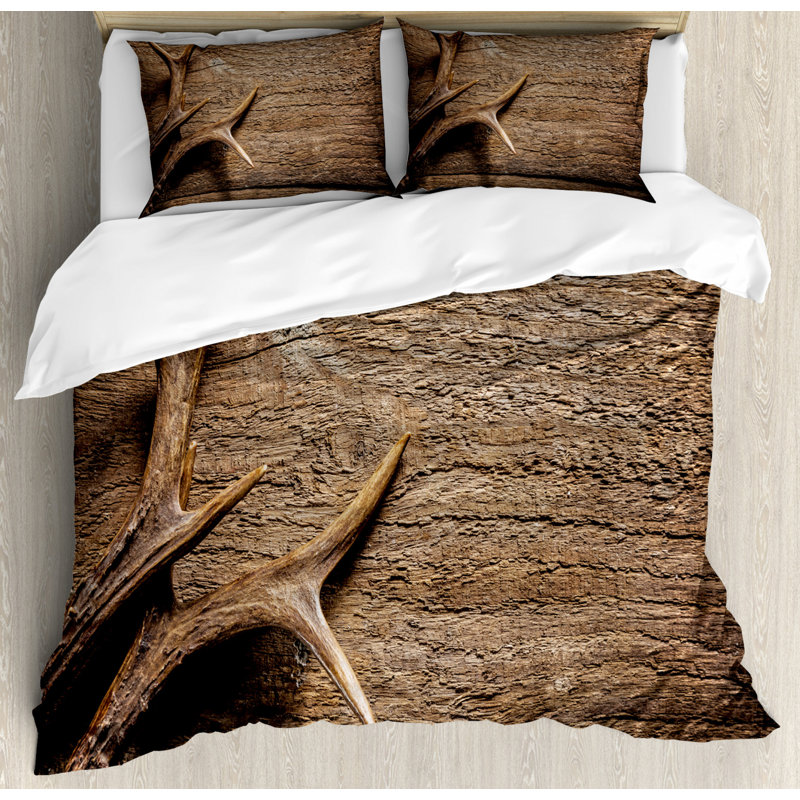 Rustic Antlers Queen Duvet Cover Set with Pillow Shams