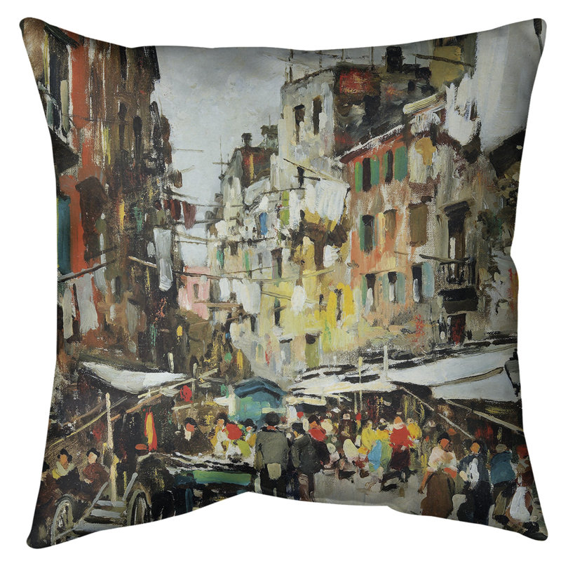 Coussin Market in Naples, 20 po x 20 po, Bourre en polyester, Brun clair