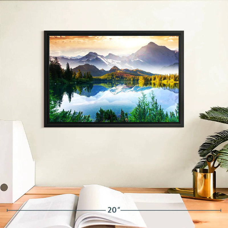 Montagne et lac au lever du soleil, H 9 po x l 13 po