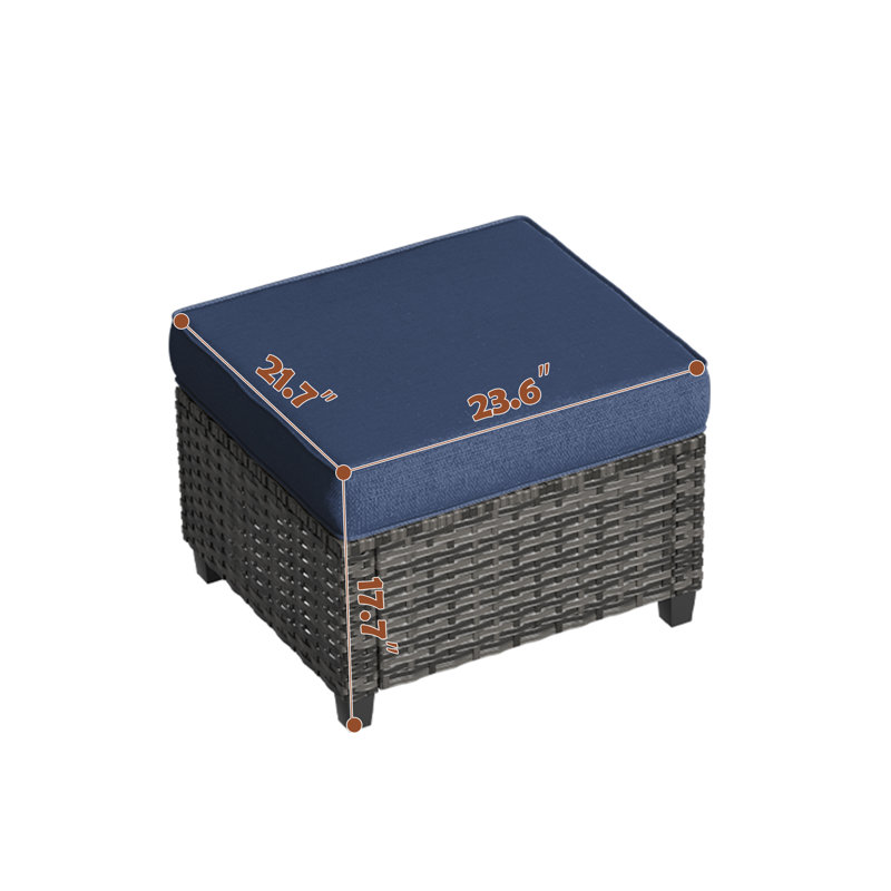 Repose-pieds Mashawna avec coussin Sunbrella®, Bleu marine, Gris