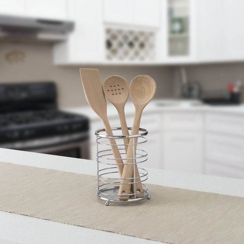 Metal Round Utensil Crock, Chrome