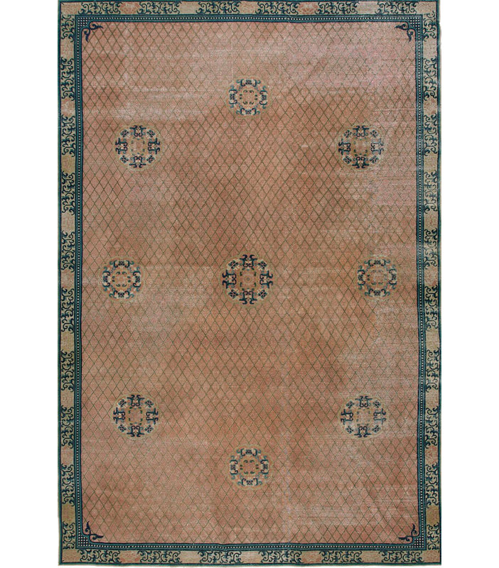 Antique Chinese Room Size Wool Rose Rug