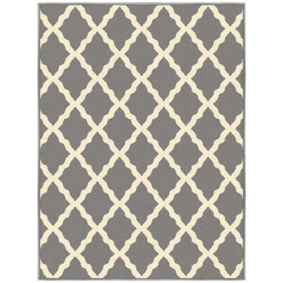 Glamour Non-Slip Moroccan Trellis Area Rug For Living Room, Hallway Runner, Entryway Rug, Gray