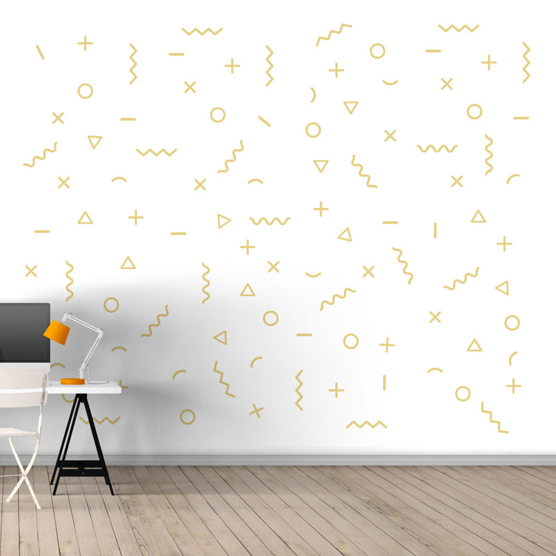 3895 Abstract Non-Wall Damaging Wall Decal, White/Light Yellow