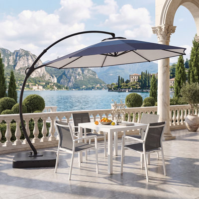  Parasol incurvé de patio en porte-à-faux de 11 pi de couleur dégradée résistant aux rayons UV avec base renforcée
