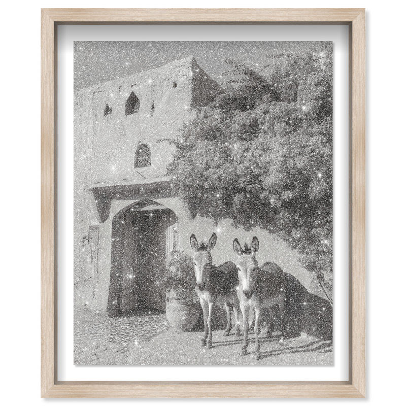 Morning Wait BW Shadowbox Animals Print by Oliver Gal, Black Frame, 16 x 20, Natural Oak Shadowbox, 31.5"H x 25.5"W