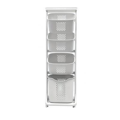 4-Tier Laundry Hamper Sorter, Laundry Storage Organizer With Wheels Removable Rolling Laundry Baskets, Bathroom Cart For Dirty Clothes, White