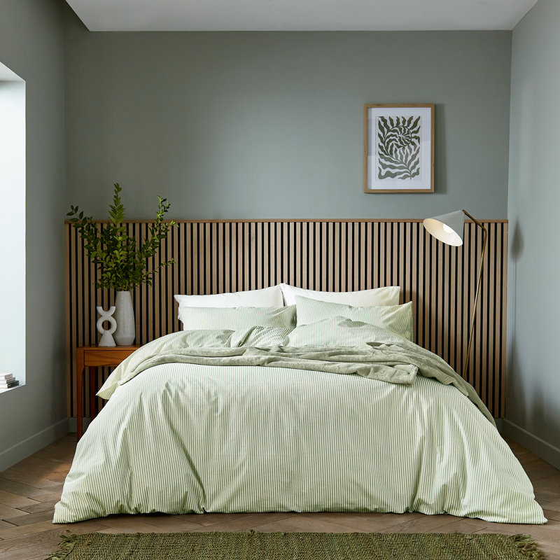 Twill Stripe Duvet Cover Set, Single Duvet Cover + 1 Pillowcase, Green Striped