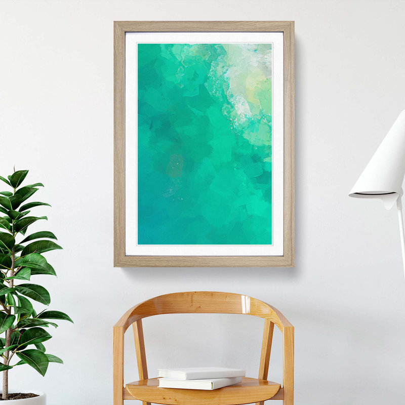 Green Ocean in Abstract - Picture Frame Graphic Art Print, Oak Framed, 65cm H x 48cm W x 2cm D