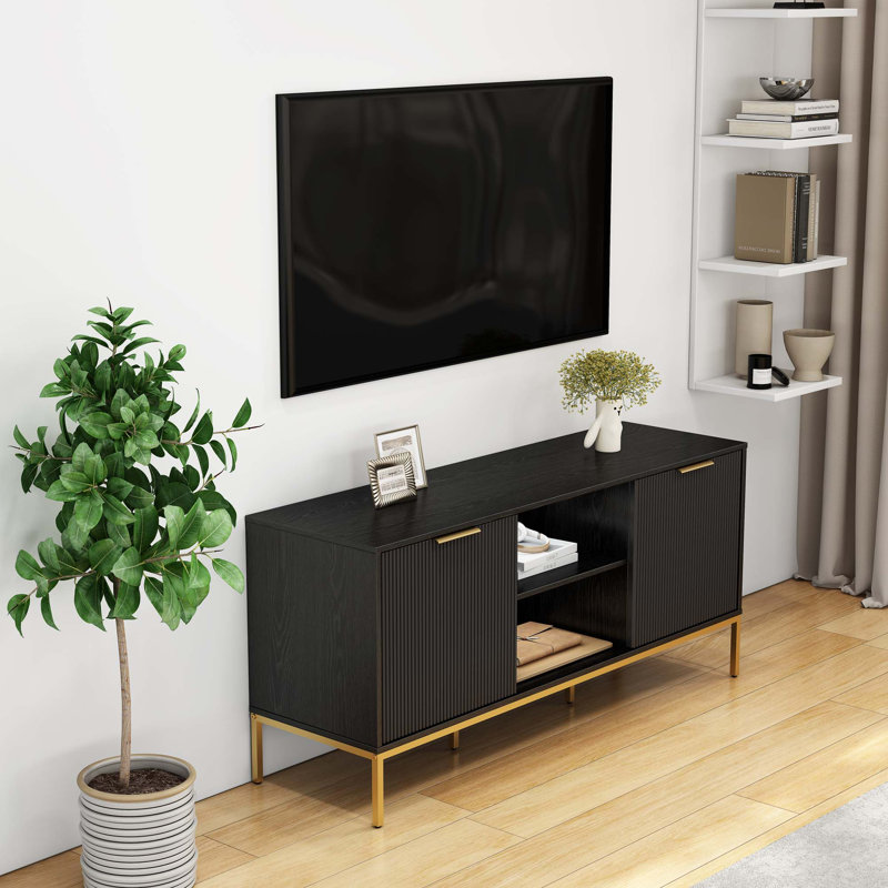 Meuble télé moderne avec portes ondulées et charnières à fermeture en douceur
