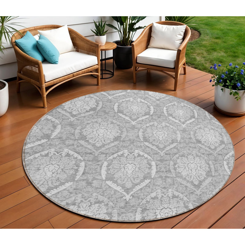 Tapis rond 8 po gris et argent