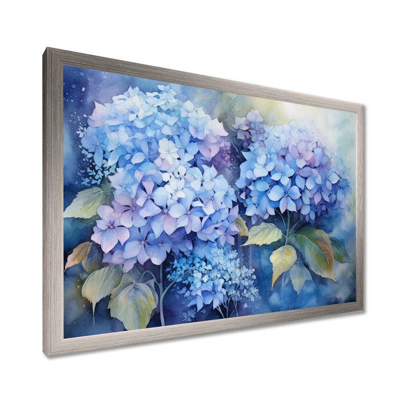«Blue Hydrangea Farmhouse Still Life I - Hydrangea», art mural, H 30 po x l 40 po x P 1,5 po, Cadre simple argenté