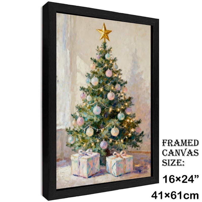 Art mural arbre de Noël noir encadré - décorations festives rétro élégantes, H 25 po x l 17 po
