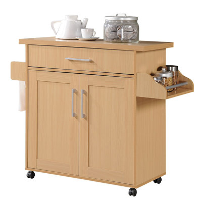 Kitchen Island with Spice Rack and Towel Holder, Storage Cart with Utensil Drawer, Interior Cabinet Storage and Locking Wheels