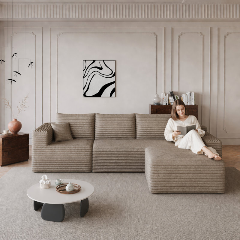 Canapé modulaire 94,1 po Cloud, fauteuils rembourrés minimalistes modernes, canapé en L moelleux en velours côtelé, aucun assemblage requis