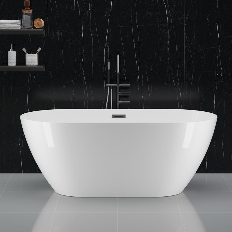 Freestanding Bathtub, White Acrylic Streamline Stand Alone Soaking Bath Tubs For Adult