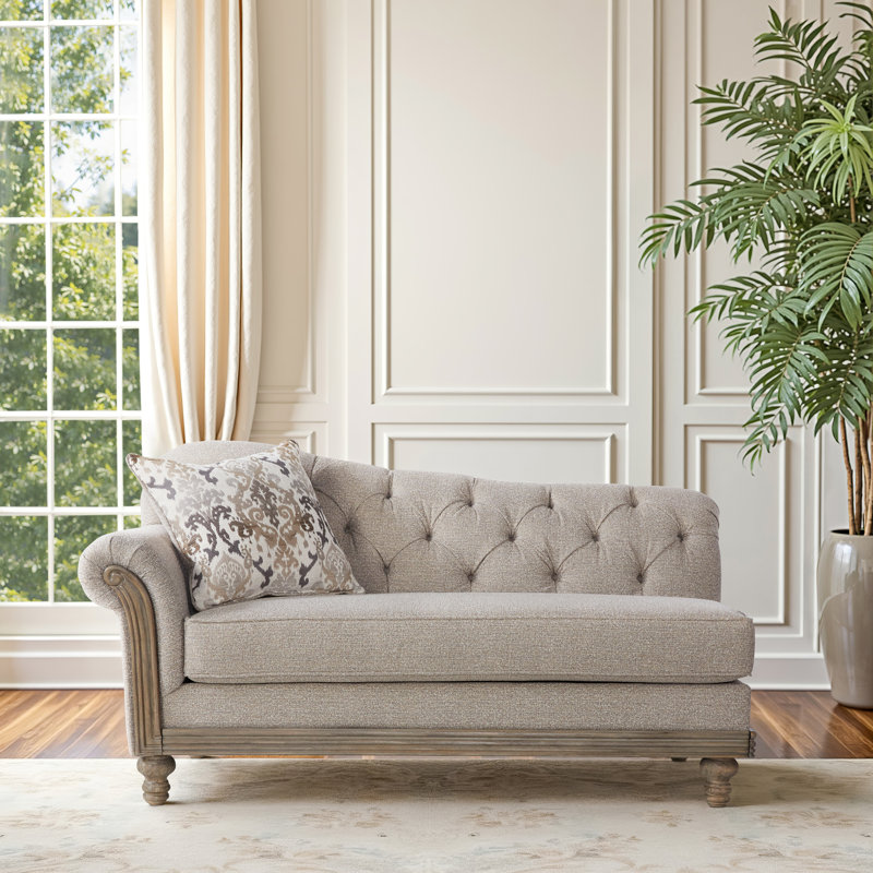 Chaise longue à accoudoir gauche capitonnée Audio, Polyester grès huître