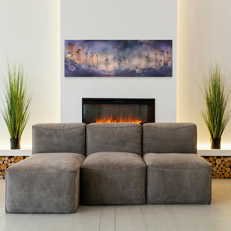 Rêve mauve, tiges abstraites, paysage délicat, art mural, H 16 po x l 48 po