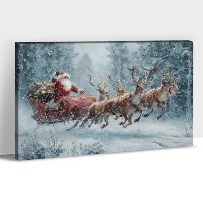 Art mural sur toile de Noël - peinture rétro du père Noël, décoration murale classique de Noël pour le salon, œuvre d'art des Fêtes pour le mur de la chambre à coucher, reproduction sur toile tendue, 20 po x 30 po