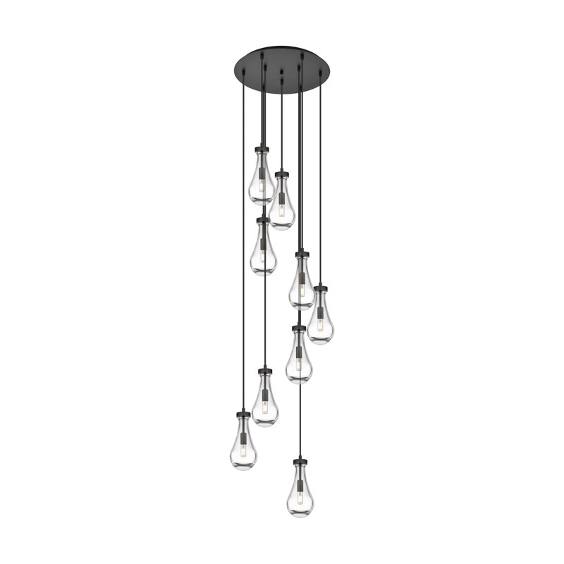Luminaire suspendu à 9 lumières Rameriz, Transparent, Noir mat