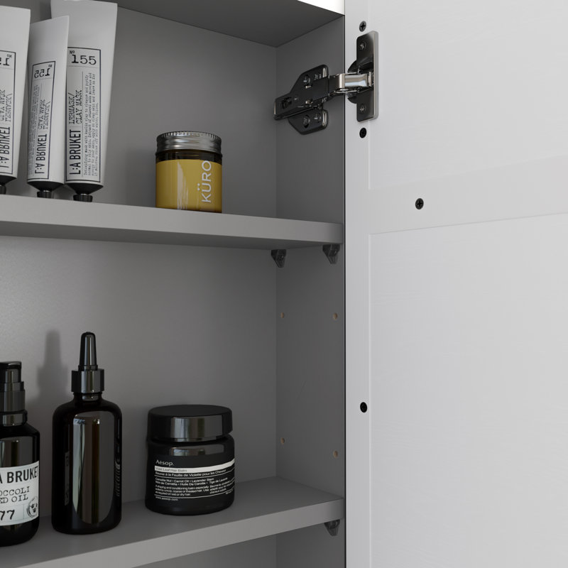 Recessed Framed 2 of Doors Medicine Cabinet with Adjustable Shelves, White