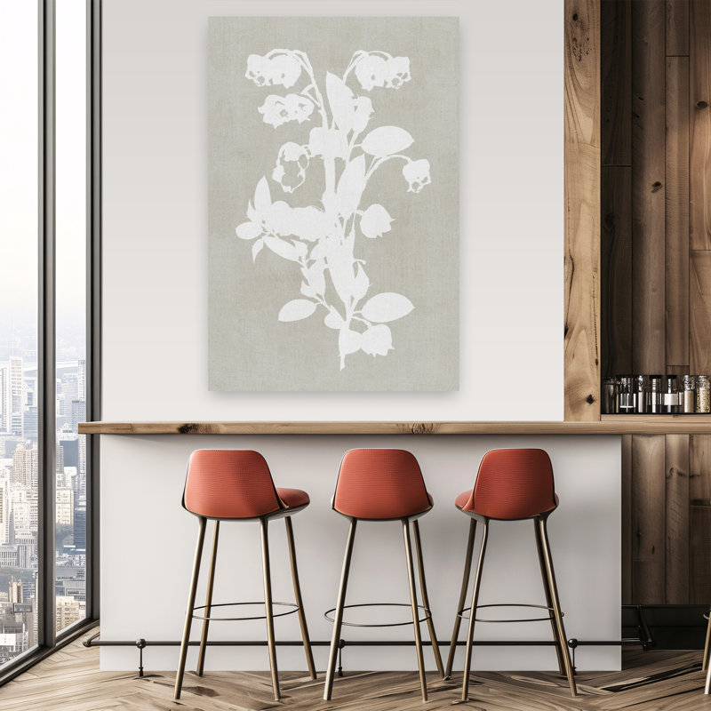 Impression d'art mural blanc avec fleurs blanches botaniques délicates et minimalistes, 60" H x 40" W