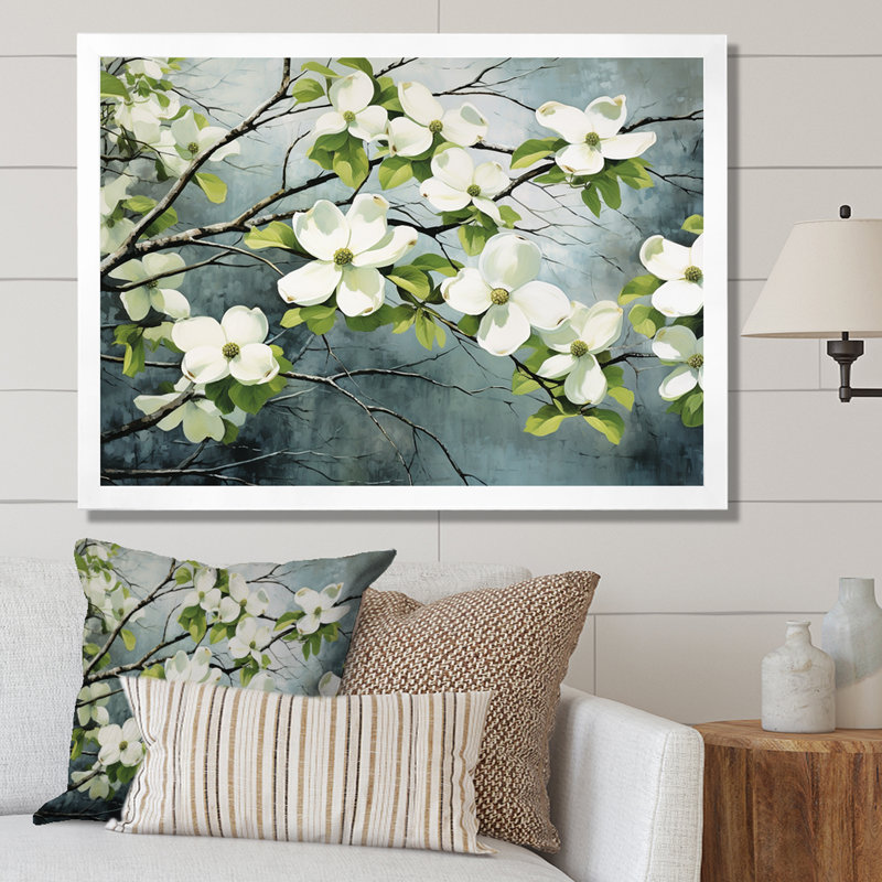 Style de cornouiller - Reproductions encadrées de cornouiller, Cadre simple blanc, H 12 po x l 20 po x P 1 po