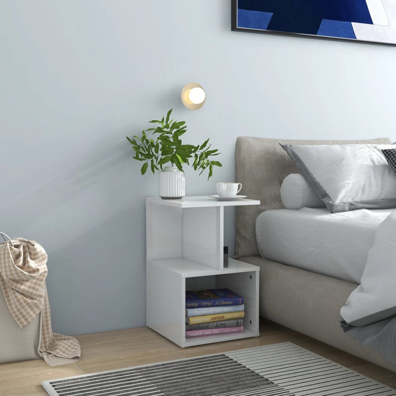 Donahue Bedside Cabinet Engineered Wood, High Gloss White, 1