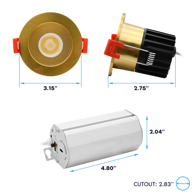 Luxrite 2 po Lumière DEL canless à DEL avec garniture ronde interchangeable en laiton, 5CCT, CRI90, 8W, 600LM, faisceau 38 °, à intensité variable, 120V, homologué ETL