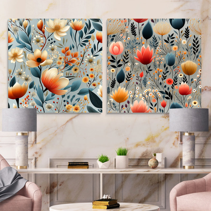 Minimalist Radiant Blossom Serenity - ensemble d'art mural en acrylique sur verre floral, H 36 po x l 73 po