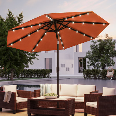 Market Umbrella LED Lights Round Patio Umbrella with Large Canopy Outdoor Table Umbrella Solar Powered For Deck