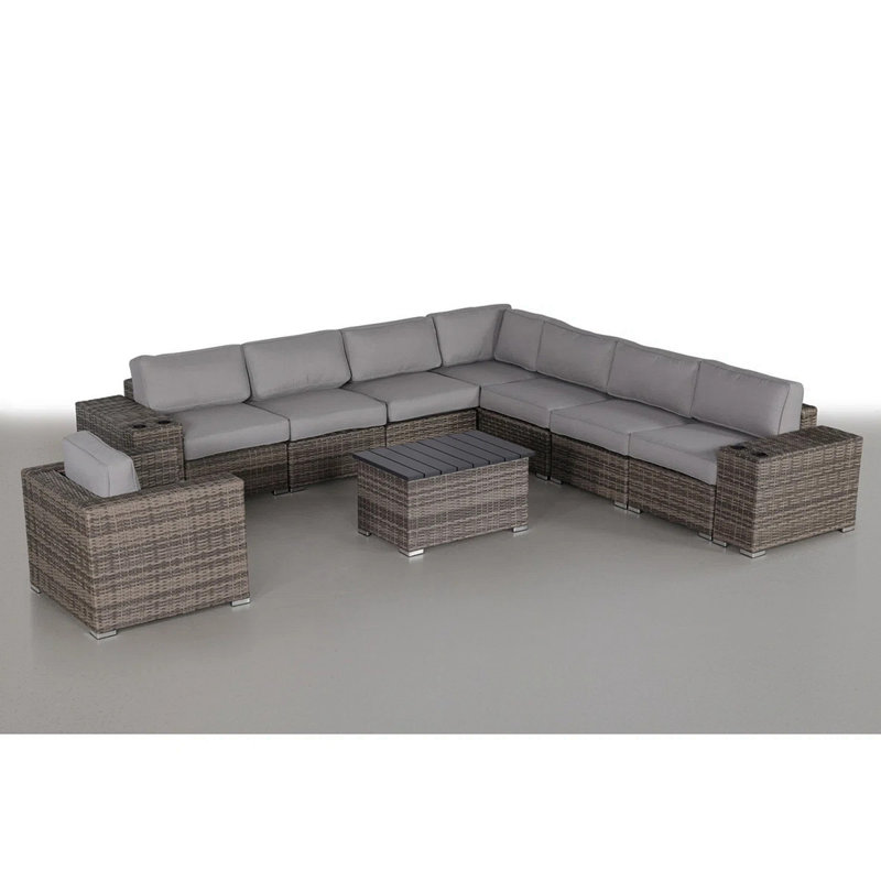 Ensemble de conversation modulaire en rotin 11 pièces avec coussins 11 pièces
