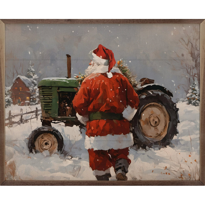 Père Noël avec tracteur vert, H 24 po x l 30 po