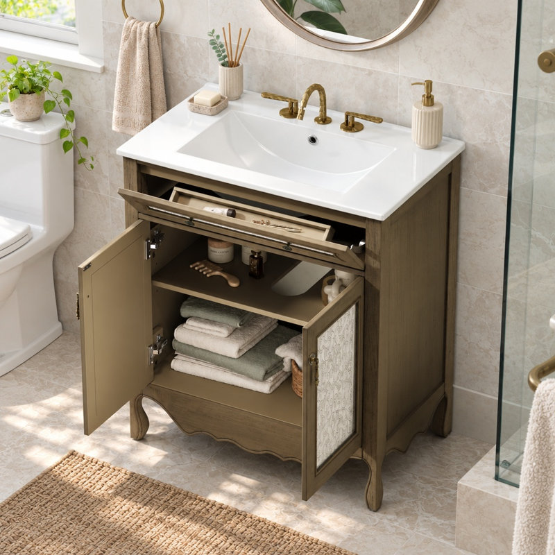 Meuble-lavabo simple de 76 cm avec lavabo rectangulaire en céramique