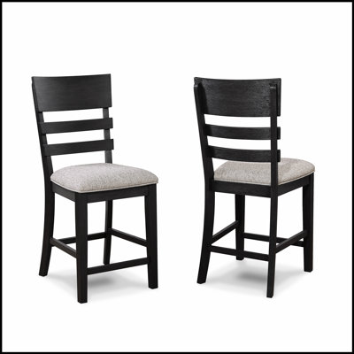 Chaise 2 pièces à hauteur de comptoir noire / grise avec assise rembourrée et dossier échelle pour salle à manger moderne