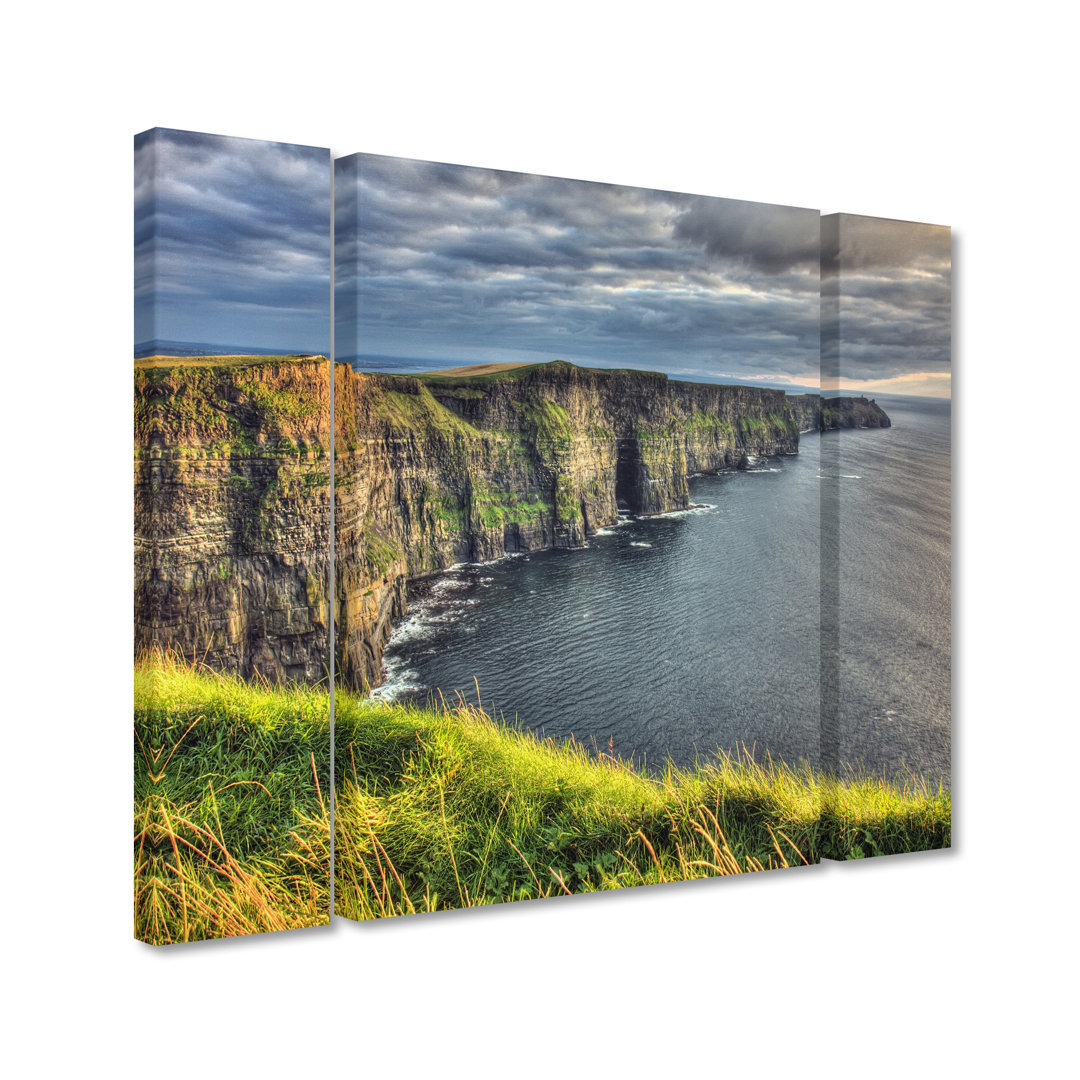 Fabrizzio 'Cliffs of Moher Ireland' by Pierre Leclerc 3 Piece Photographic Print on Wrapped Canvas Set Millwood Pines 